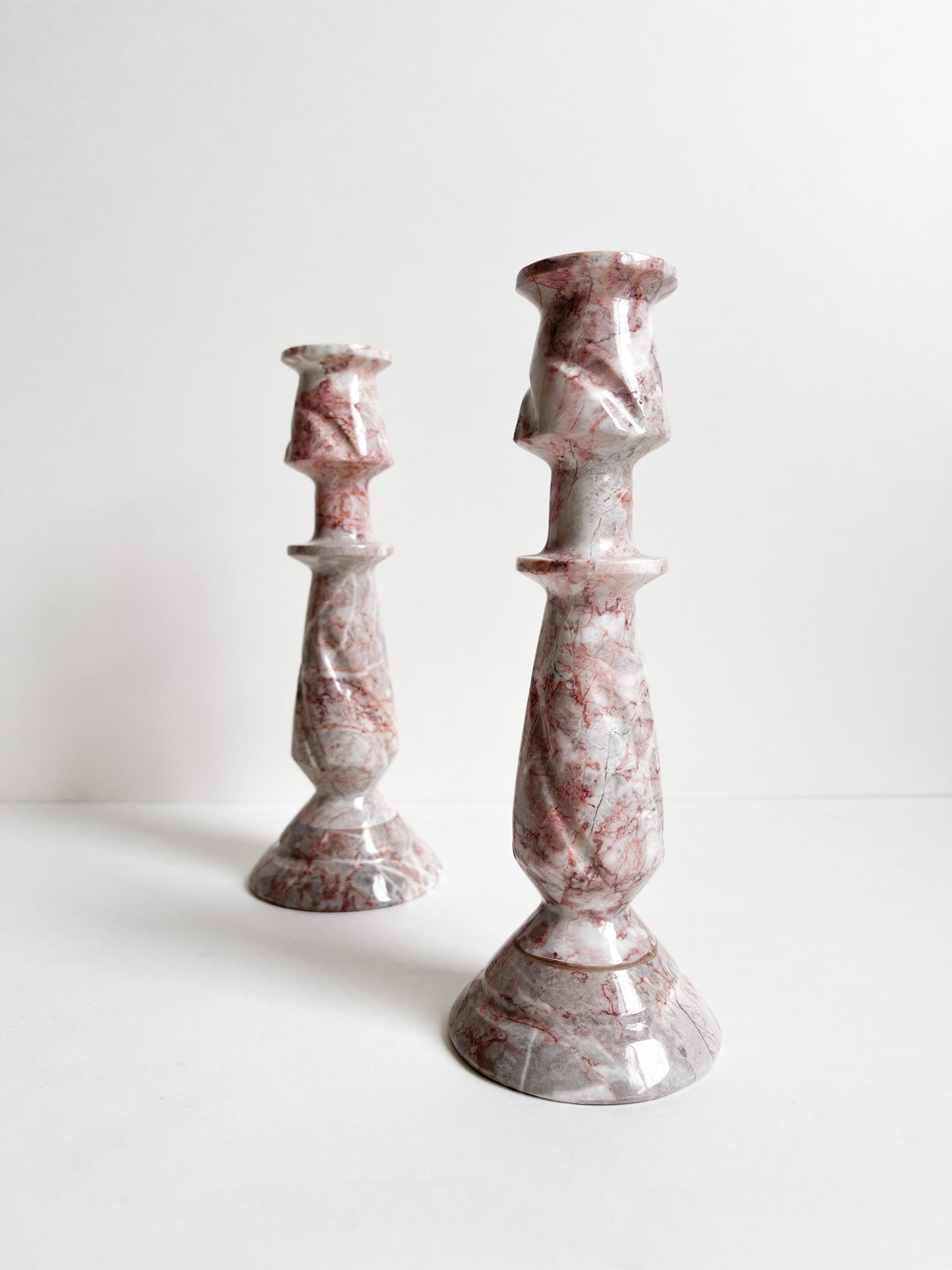 Pink Marble Candleholders Set