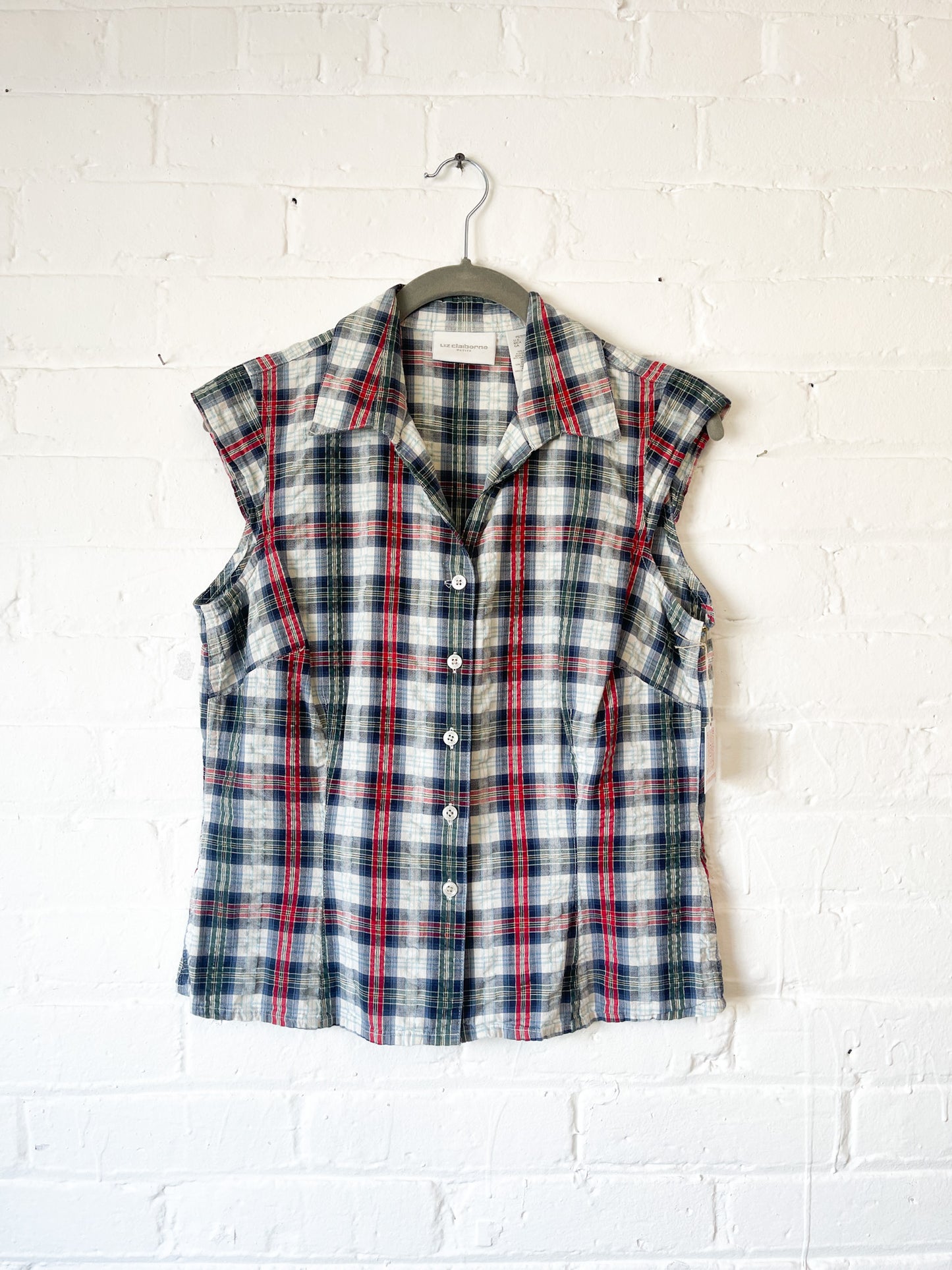 Plaid Cap Sleeve Blouse