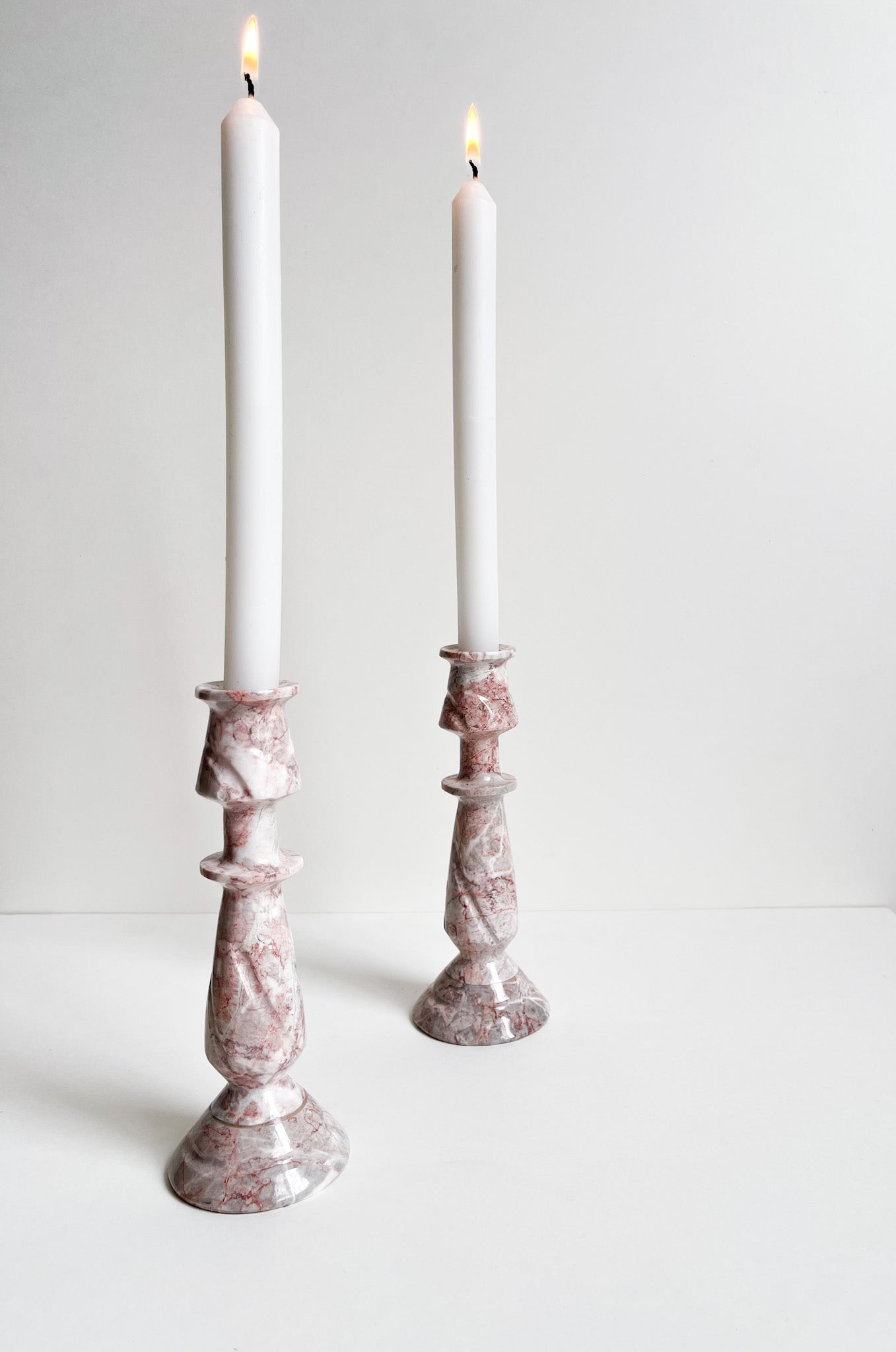 Pink Marble Candleholders Set