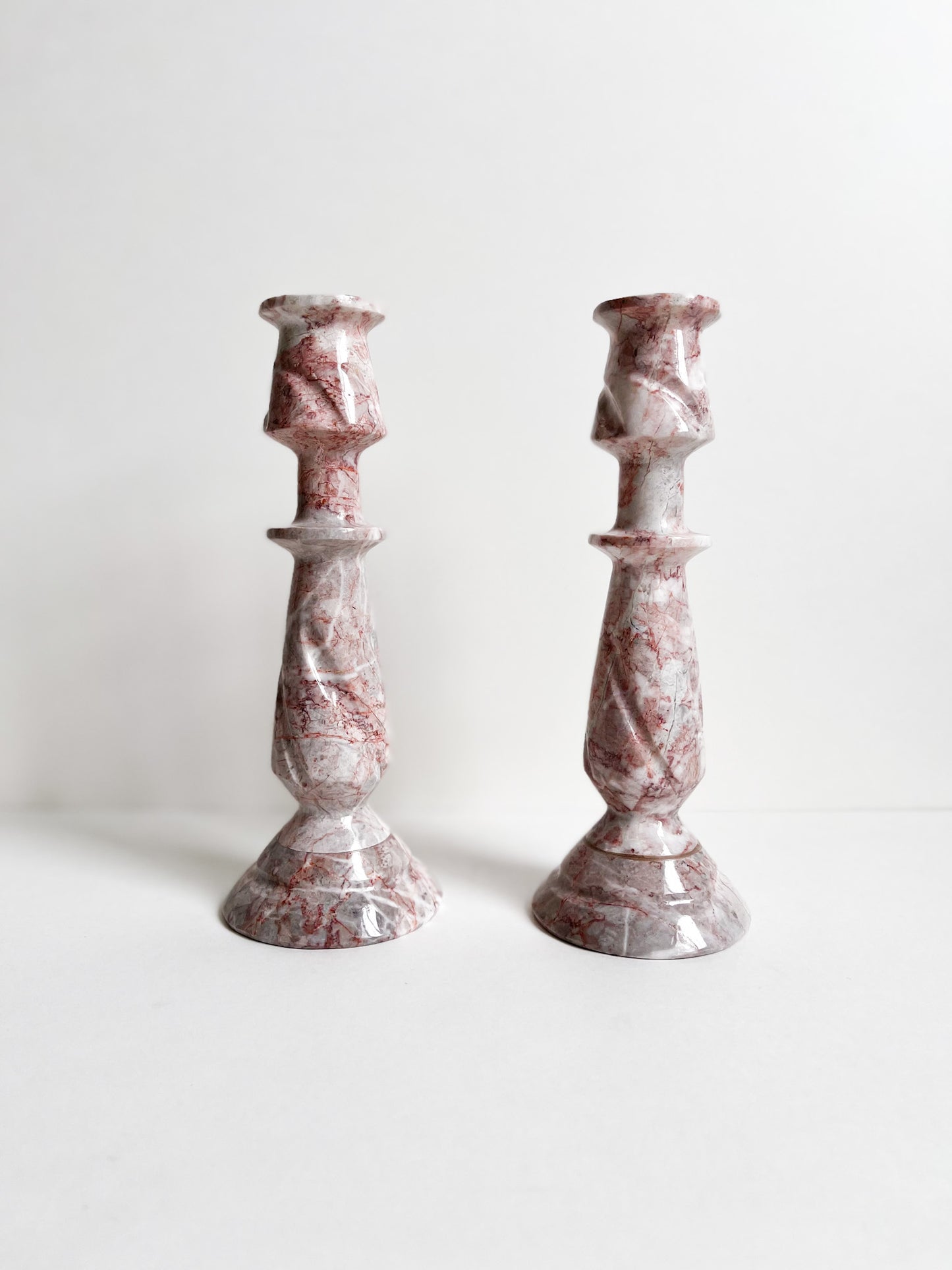 Pink Marble Candleholders Set