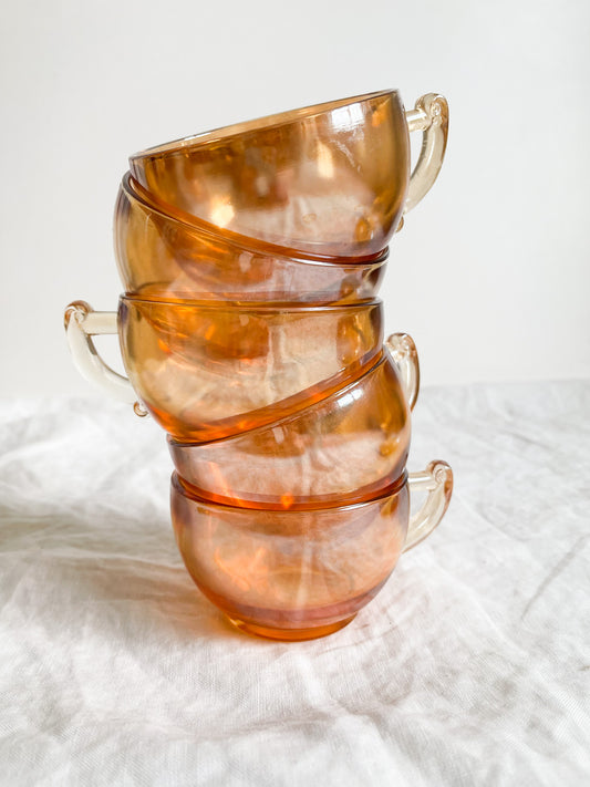 Vintage Jeannette MODERNE Iridescent Marigold Carnival Cup and Saucer Set
